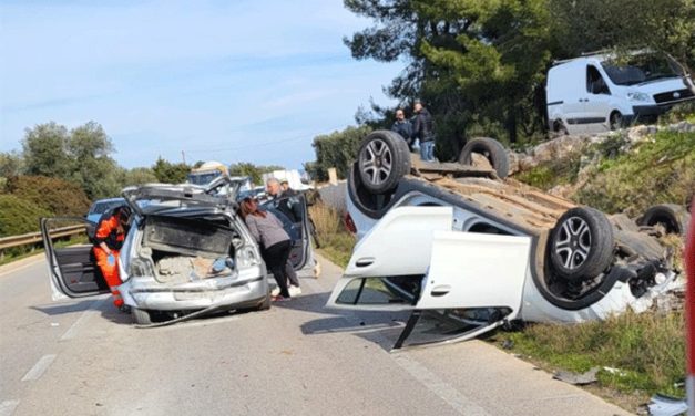 Spaventoso incidente stradale con ribaltamento sulla Carovigno-Santa Sabina, due feriti