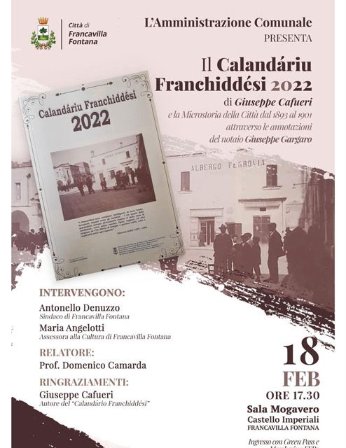 Francavilla Fontana, il 18 febbraio presentazione della nuova edizione del Calendariu Franchìddesi