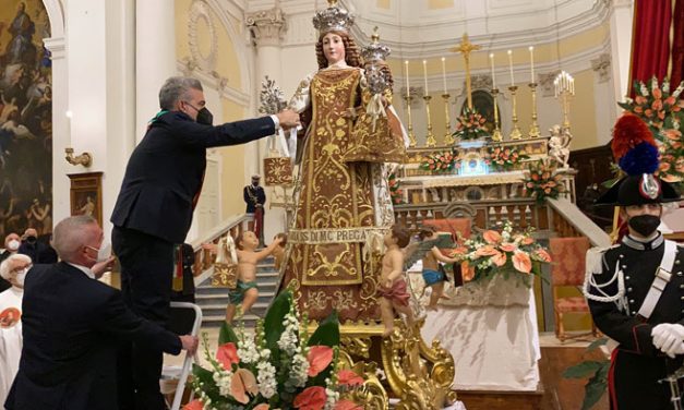 Mesagne, tradizionale consegna delle chiavi della città alla Madonna del Carmine, il discorso del Sindaco Matarrelli