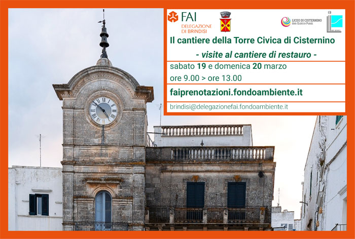 Cisternino, la Delegazione di Brindisi del FAI organizza una visita straordinaria al cantiere di restauro della Torre Civica