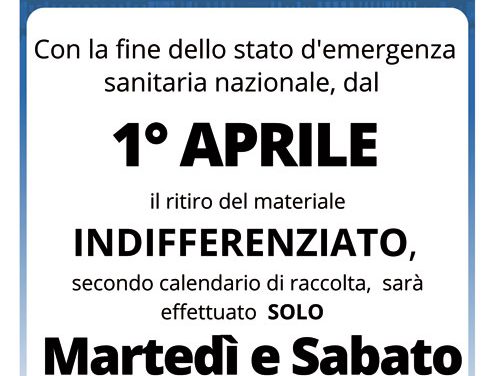 Brindisi, dall’1 aprile raccolta dei rifiuti indifferenziati solo martedì e sabato, termina quella del giovedì