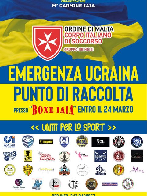 Raccolta viveri per l’Ucraina, il maestro Carmine Iaia e 32 società di Uniti per lo sport impegnati con l’Ordine di Malta fino al 24 marzo
