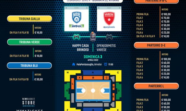 Basket, serie A, il Palapentassuglia torna al 100%: biglietti in vendita per Brindisi-Varese