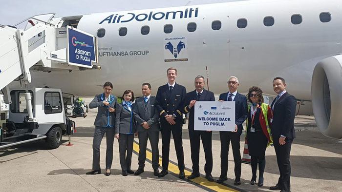 Nuovo collegamento aereo Monaco di Baviera-Brindisi, arrivato oggi il primo volo della compagina Air Dolomiti