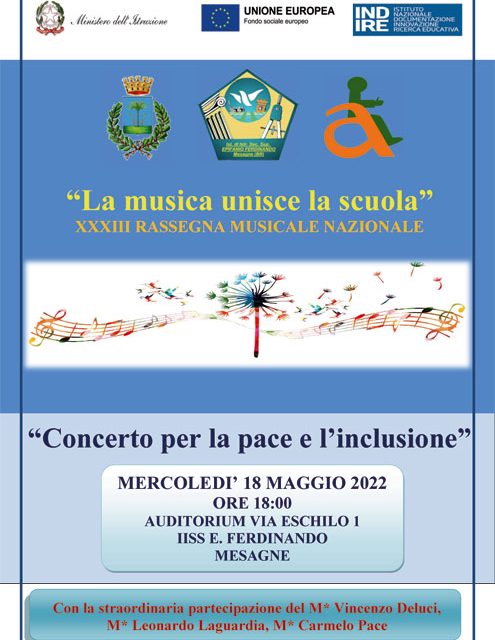 Mesagne, nell’auditorium dell”Istituto “E. Ferdinando” il  ‘Concerto per la pace e l’inclusione’