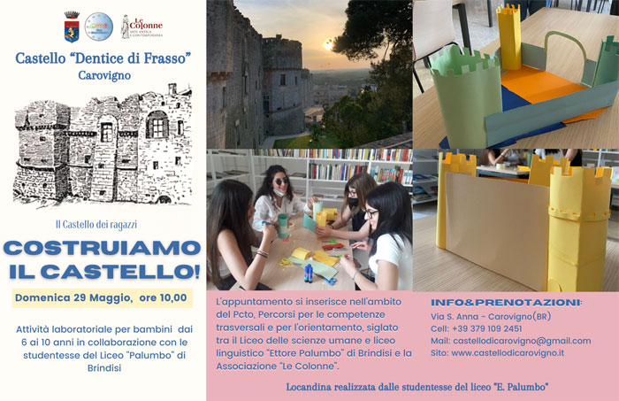 Il Castello dei giovani, domenica 29 maggio parte l’iniziativa che lega il Liceo “Palumbo” all’associazione “Le Colonne”