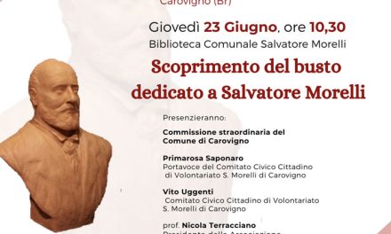 Biblioteca di Carovigno, il 23 giugno scoprimento del busto in ricordo di Salvatore Morelli