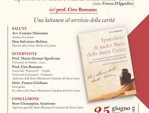 Latiano, l’Istituto delle Suore Missionarie catechiste del Sacro Cuore ospita la presentazione del libro di Ciro Romano