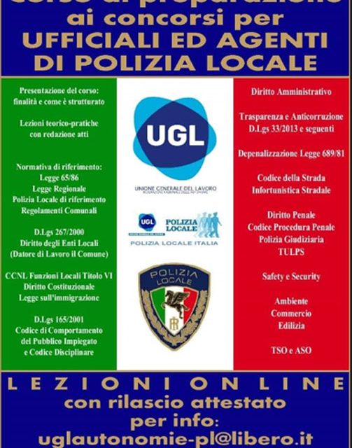 Concorso per Agenti di Polizia Locale a Brindisi, il corso di preparazione alle prove