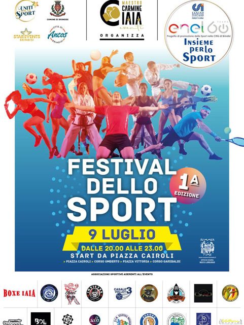 Festival dello Sport a Brindisi, il 5 luglio la presentazione ufficiale dell’evento a Palazzo Città