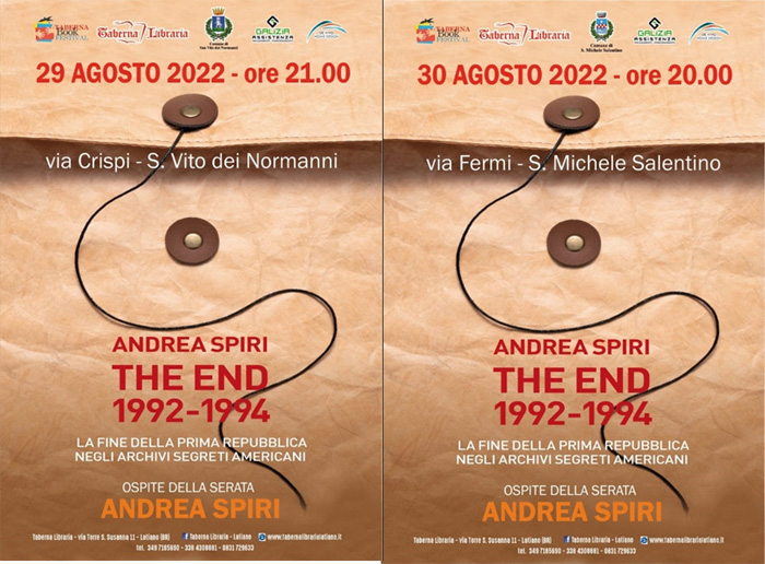 Taberna Book Festival, penultimo doppio appuntamento, Andrea Spiri a San Vito dei Normanni e San Michele Salentino 29 e 30 agosto