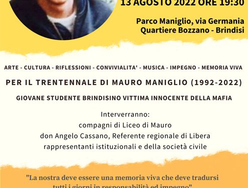 Libera Brindisi, 8 e 13 agosto in memoria di Aldo Mazzotta e Mauro Maniglio