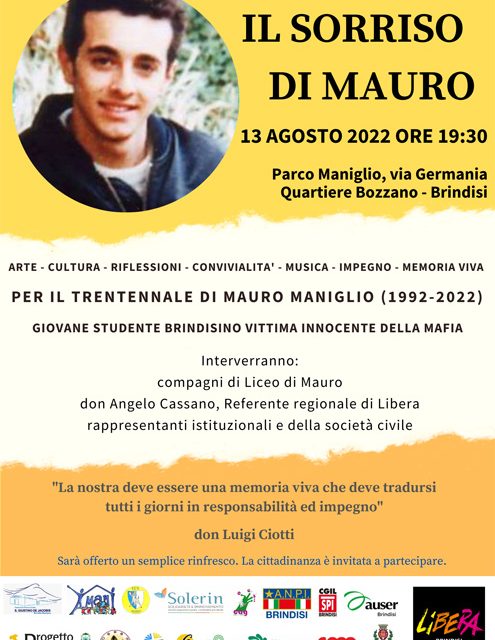 Libera Brindisi, 8 e 13 agosto in memoria di Aldo Mazzotta e Mauro Maniglio