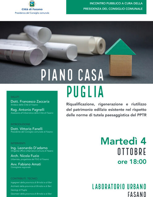 Piano Casa Puglia, il 4 ottobre incontro pubblico a Fasano