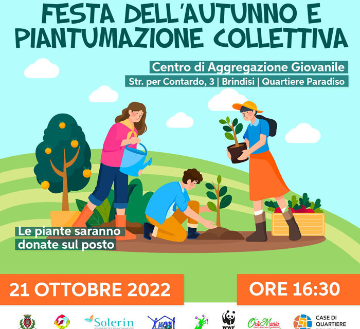 Centro di Aggregazione Giovanile Brindisi, rione Paradiso, il 21 ottobre appuntamento con la Festa dell’Autunno e la Piantumazione Collettiva