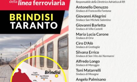 Lunedì 24 ottobre un incontro sul futuro della linea ferroviaria Brindisi – Taranto