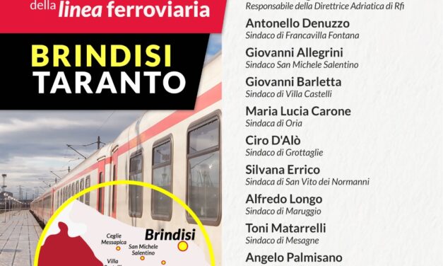 Lunedì 24 ottobre un incontro sul futuro della linea ferroviaria Brindisi – Taranto