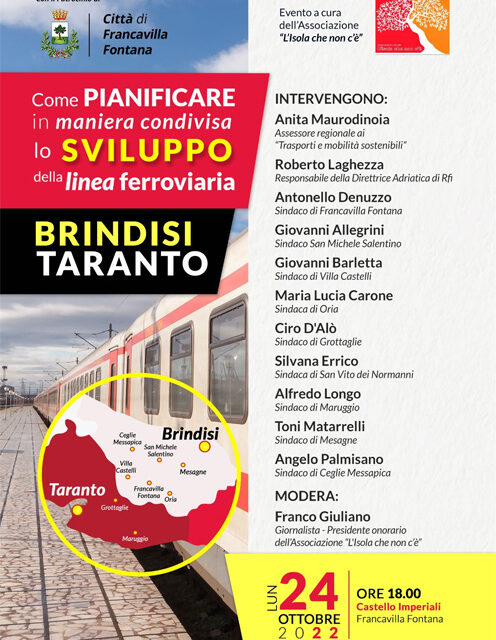 Francavilla Fontana, a Castello Imperiali incontro sul futuro della linea ferroviaria Brindisi – Taranto
