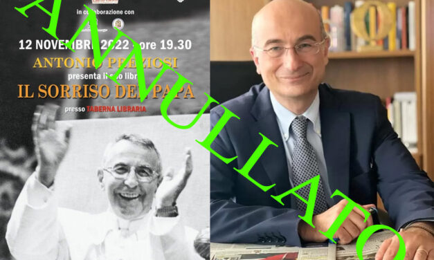 Omicidio Francavilla Fontana, la Taberna Libraria di Latiano annulla le presentazioni del libro “Il Sorriso del Papa” di Antonio Preziosi