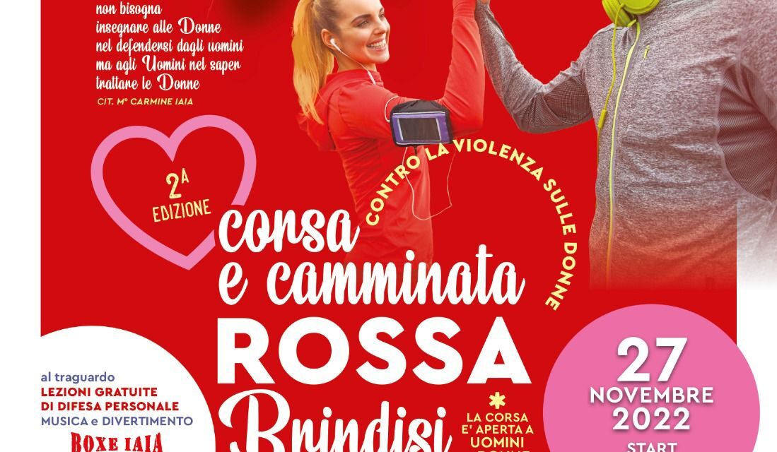 Brindisi, verso la ”Camminata e Corsa Rossa” del 27 novembre, nel mese incontri a scuola tra studenti e forze dell’ordine, psicologi, avvocati, responsabili Pari Opportunità, sportivi contro la violenza sulle donne