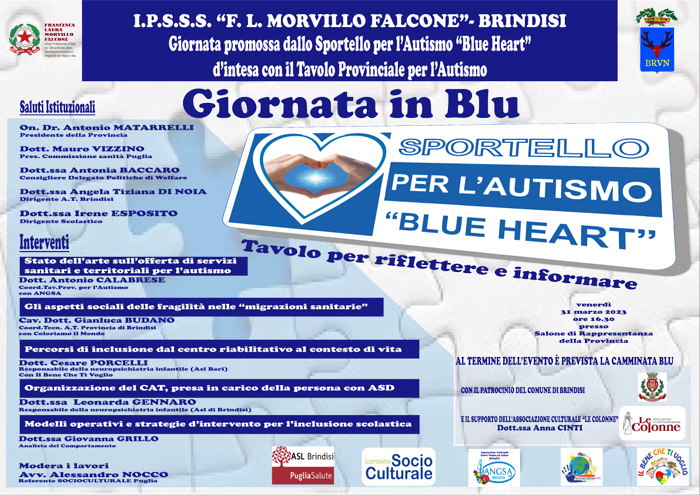 Giornata in blu, a Brindisi il 31 marzo convegno e marcia in occasione della Giornata Mondiale della Consapevolezza sull’Autismo