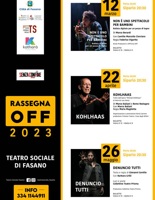 Rassegna Off, tre spettacoli di teatro d’avanguardia in scena al Teatro  Sociale di Fasano