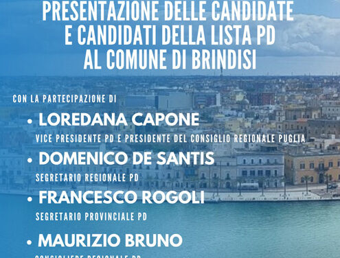 Elezioni Amministrative Brindisi, il 17 aprile la presentazione della lista del Partito Democratico