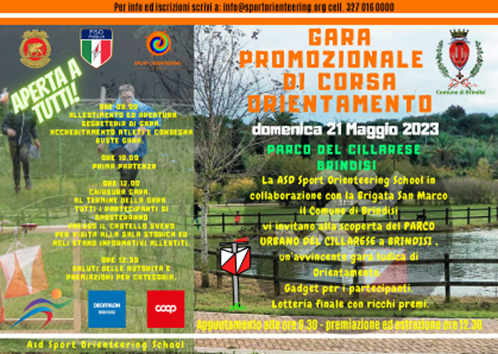 Evento sportivo “Gara promozionale di corsa orientamento”, a Brindisi nel Parco Cillarese, il programma