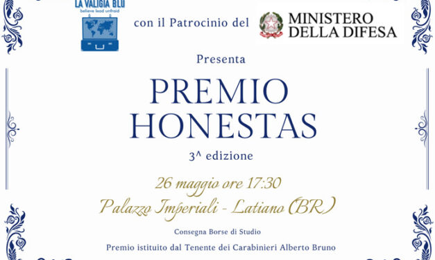 Premio Honestas patrocinato dal ministero della Difesa, il 26 maggio la cerimonia a Latiano