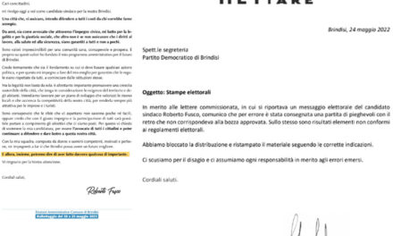 Elezioni Amministrative Brindisi, ballottaggio, Pd: “Chiarimenti distribuzione lettera”
