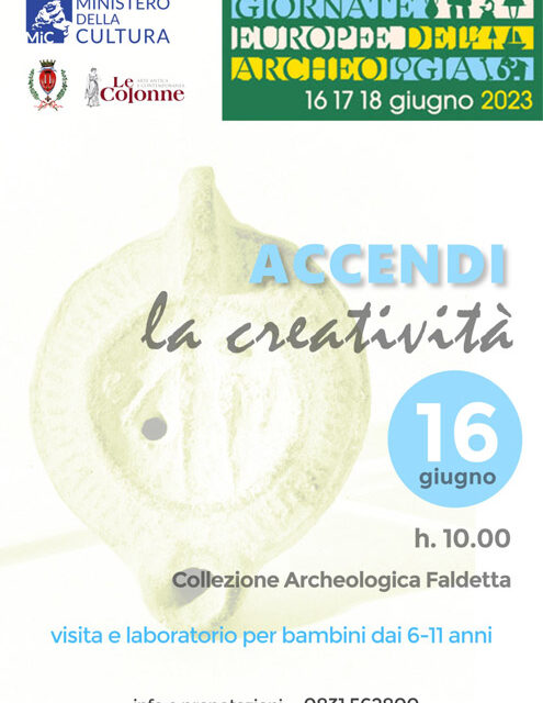 Brindisi, “Accendi la tua creatività”, visita alla Collezione Acheologica Faldetta e Laboratorio sull’illuminazione nell’Antichità