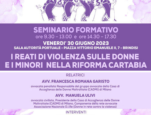 Brindisi, seminario formativo “I reati di violenza sulle donne e i minori della Riforma Cartabia”