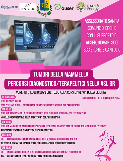 Venerdì 7 luglio convegno su “Tumori della mammella: percorsi diagnostici/Terapeutici nella Asl Br”