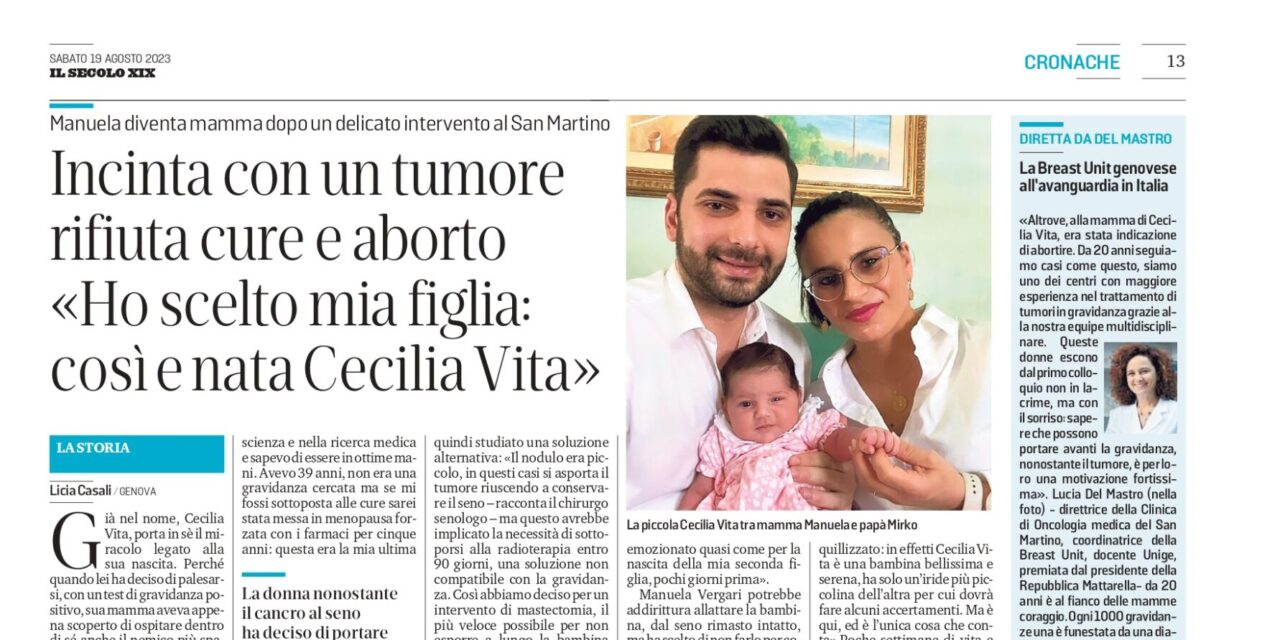 Mamma con un tumore al seno rifiuta cure e aborto e dà alla luce Cecilia Vita