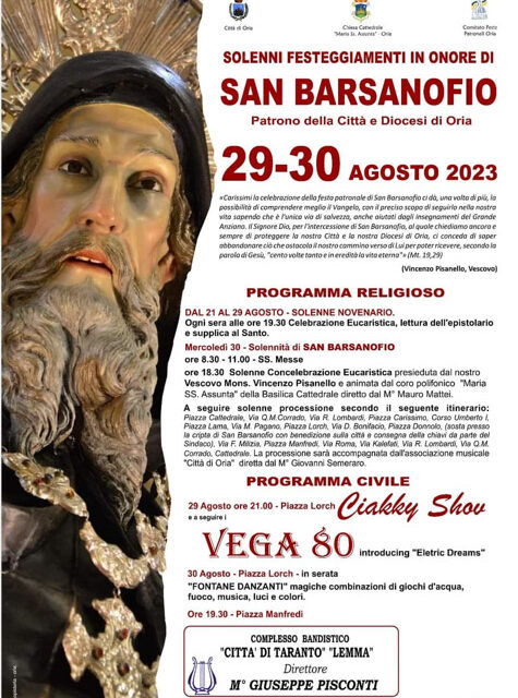 Oria e la devozione a San Barsanofio, il programma della festa patronale