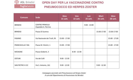 Asl Brindisi, open day per la vaccinazione contro Pneumococco ed Herpes Zoster