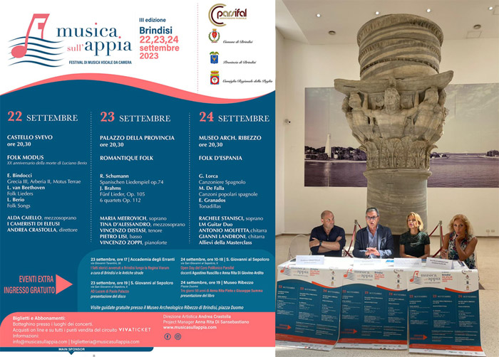 Musica sull’Appia, presentato a Brindisi il Festival Internazionale di Musica Vocale da Camera organizzato dall’ASP “Parsifal”