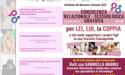 Settimana del Benessere Sessuale, Decima edizione a Brindisi, seminario laboratoriale, convegno e consulenze gratuite a cura di Gabriella Gravili