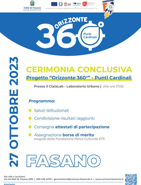 Politiche Giovanili Fasano, cerimonia conclusiva per raccontare i  risultati del progetto «Orizzonte 360°»