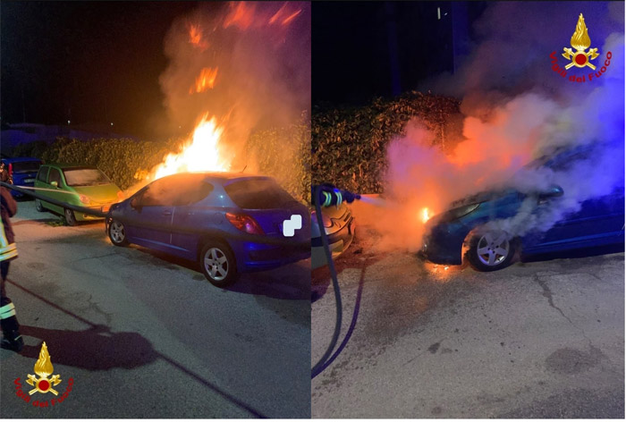 Auto in fiamme in via Chimienti a Brindisi, intervento dei Vigili del Fuoco