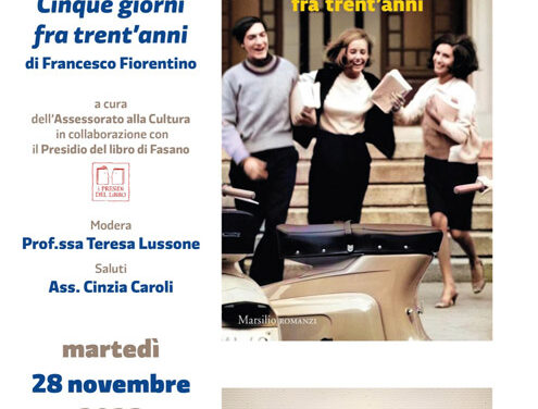 Fasano, “Cinque giorni fra trent’anni”: presentazione del romanzo di Francesco Fiorentino a Palazzo di Città