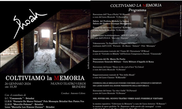 Celebrazione del “Giorno della Memoria”, importante appuntamento presso il Nuovo Teatro Verdi di Brindisi