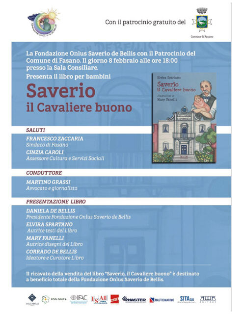 si presenta a Fasano: «Saverio, il Cavaliere buono»,  il libro per bambini della Fondazione Onlus «Saverio de Bellis»