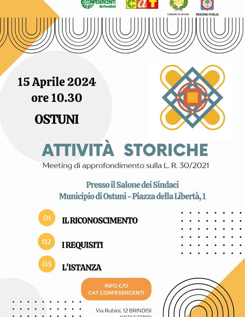 Ostuni, il 15 aprile meeting Attività Storiche e di Tradizione della Puglia