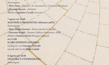 Tornano i Dialoghi di Ostuni, tre serate al Chiostro San Francesco dal titolo «La vita come compito». Appuntamento dal 6 all’8 agosto 2026, tra economia, intelligenza artificiale, teatro ed educazione