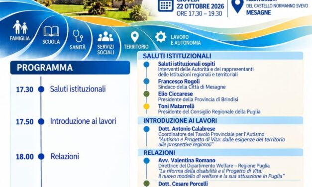 “Autismo e Progetto di Vita”: a Mesagne un confronto sulla nuova prospettiva della riforma della disabilità