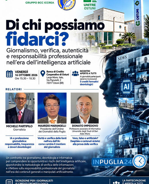 Alla Banca di Credito Cooperativo di Ostuni “Di chi possiamo fidarci?”, un incontro su intelligenza artificiale, informazione e deontologia